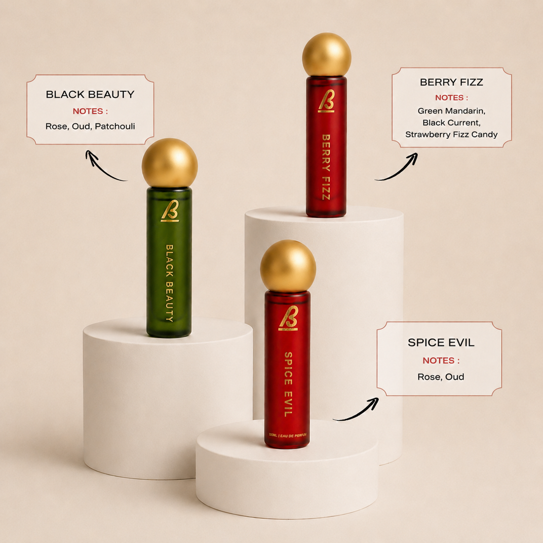 Bemusky Strong Combo  for Unisex - Black Beauty, Berry Fizz &  Spice Evil