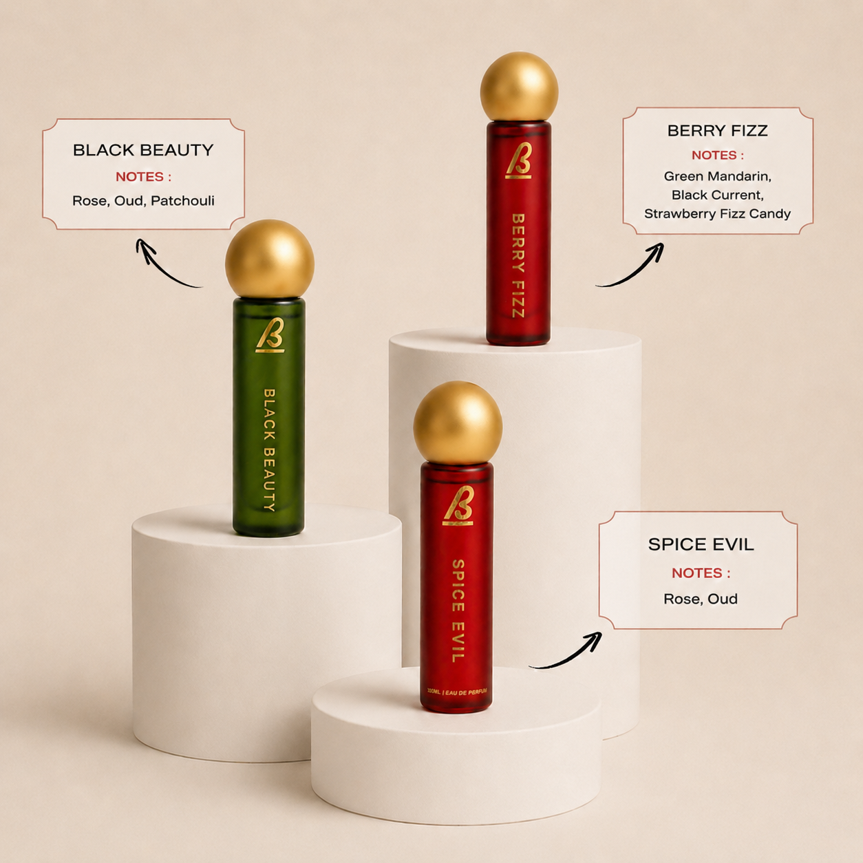 Bemusky Strong Combo  for Unisex - Black Beauty, Berry Fizz &  Spice Evil